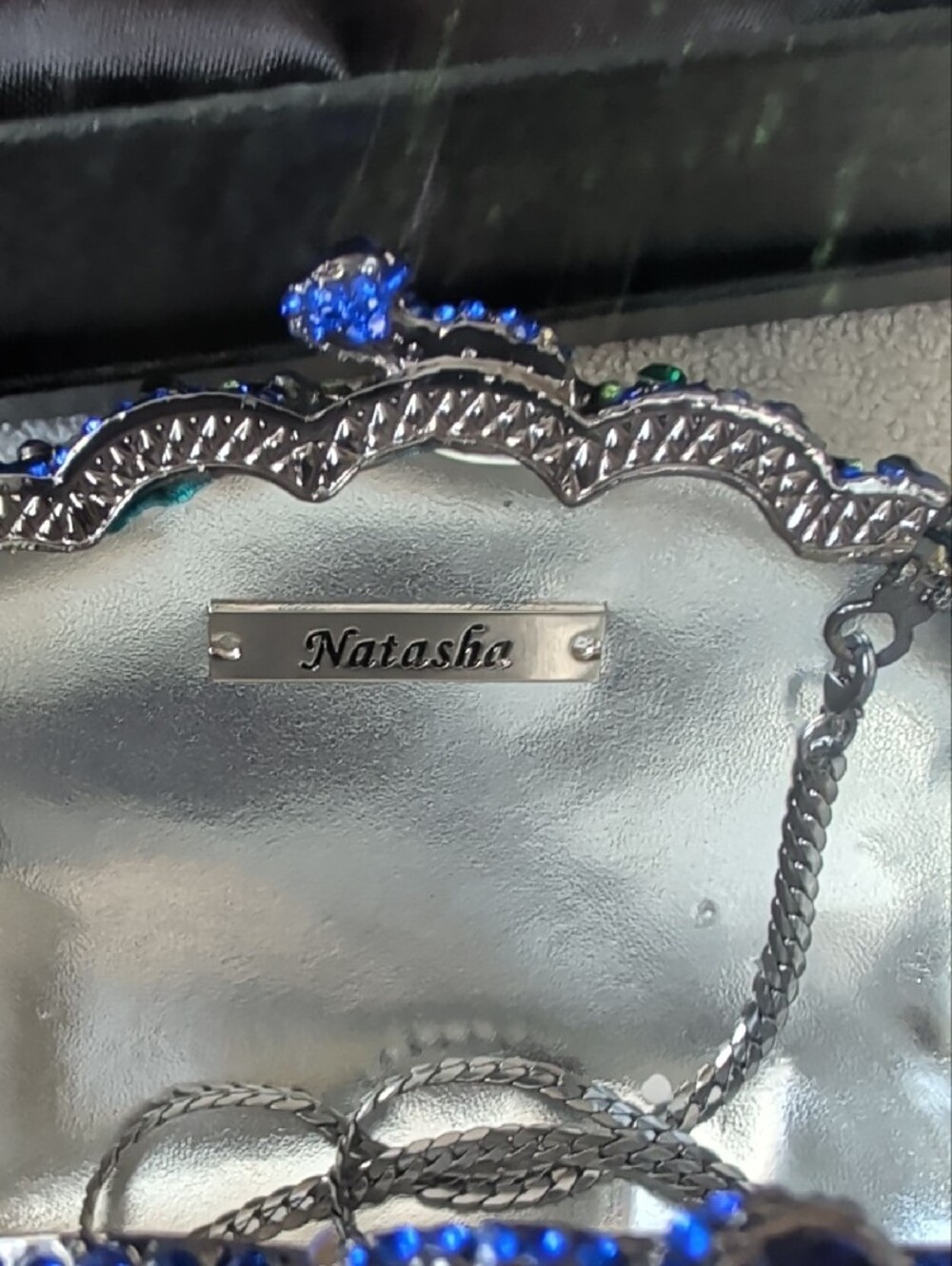 Natasha Couture Blue Peacock Crystal Rhinestone Evening Clutch Minaudière Bag - Picture 2 of 15